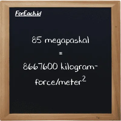 85 megapaskal setara dengan 8667600 kilogram-force/meter<sup>2</sup> (85 MPa setara dengan 8667600 kgf/m<sup>2</sup>)
